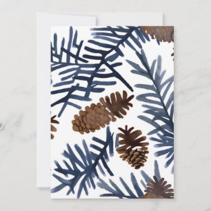 Cartão De Festividades Pinhas e Galhos   Pintura de Inverno em Aquarela