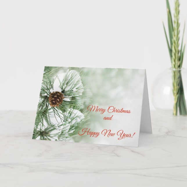 Cartão De Festividades Pinheiro coberto de neve (Frente)