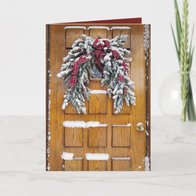 Cartão De Festividades pinheiro de Natal coberto por neve (Frente)