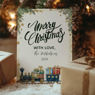 Cartão De Festividades Pinheiro de Natal e Trem de Presentes