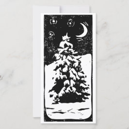 Cartão De Festividades Pinheiro em Paisagem Nevada Linóleo