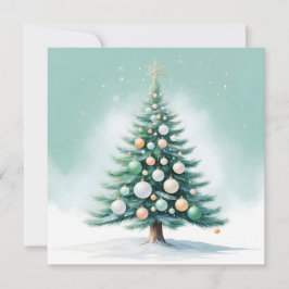 Cartão De Festividades Pinheiro Verde Simples | Laranja Verde Prata