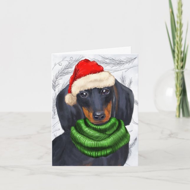 Cartão De Festividades Pinheiros de Natal Dachshund e Botânicos (Frente)