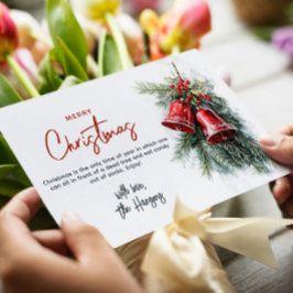 Cartão De Festividades Pinheiros e sinos vermelhos Feliz Natal