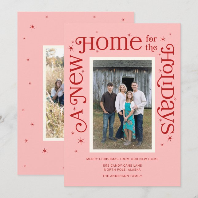 Cartão De Festividades Pink A New Home for the Holidays Photo  (Frente/Verso)