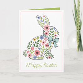 Cartão De Festividades Pink and Blue Wildflower Easter Rabbit