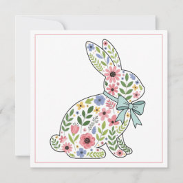 Cartão De Festividades Pink and Blue Wildflower Easter Rabbit