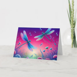 Cartão De Festividades Pink and Purple Dragonfly Birthday Card