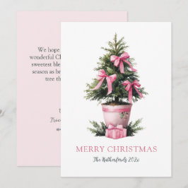 Cartão De Festividades Pink Bows Merry Christmas Tree Card