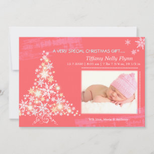 Cartão De Festividades Pink Christmas New Baby Girl Photo Announcement