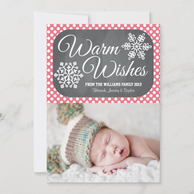 Cartão De Festividades Pink Dot Chalkboard Snowflake Holiday Photo Card (Frente)