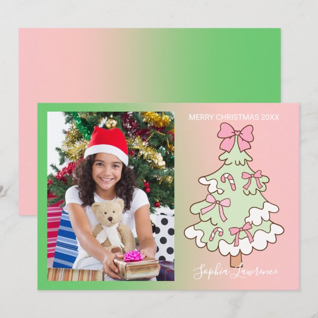 Cartão De Festividades Pink E Green Personalizado Um Natal De Foto (Frente/Verso)