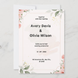 Cartão De Festividades Pink e Pastel Verde Aquarela Floral Elegante Nós