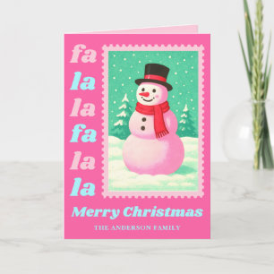 Cartão De Festividades Pink Fa La Snowman Carimbo de Natal