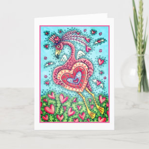 CARTÃO DE FESTIVIDADES PINK FLAMINGO CUPID E NAMORADOS DE CORAÇÕES DE V