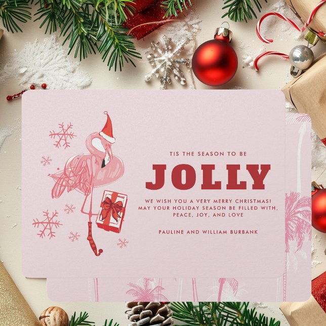 Cartão De Festividades Pink Flamingo Tropical Beach Natal (Pink Flamingo Tropical Beach Christmas Holiday Card)