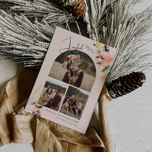 Cartão De Festividades Pink Floral Arch Joyful Três Fotografias Natal