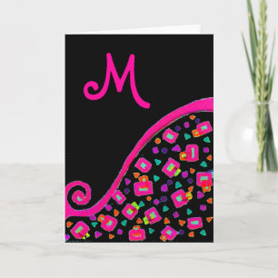 CARTÃO DE FESTIVIDADES PINK FUCHSIA BLACK ABSTRACT DECO MONOGRAM