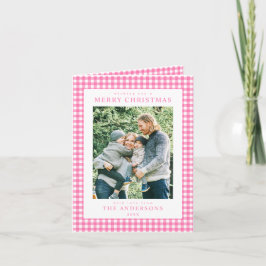 Cartão De Festividades Pink Gingham Christmas Photo