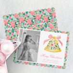 Cartão De Festividades Pink & Green Palm Beach Christmas Bell<br><div class="desc">PreppyPrint.com - Celebre o Natal em estilo! Adicione seu toque personalizado a esses cartões de Natal. Transfira este design para os produtos de sua escolha também! Clique em "remover da parte traseira da placa" em "Logotipo e marca do criador independente" para remover o código QR da parte traseira da placa....</div>