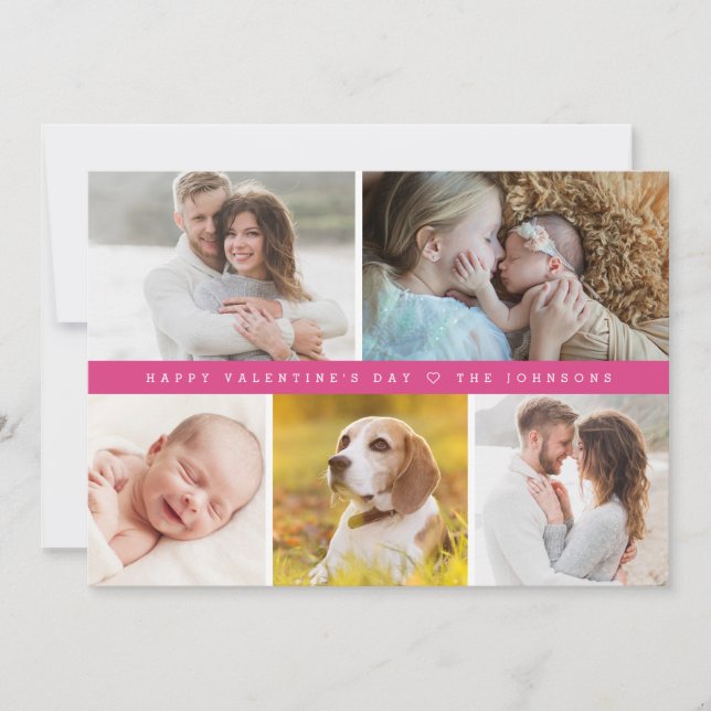 Cartão De Festividades Pink Happy valentine's day Custom family Photos (Frente)