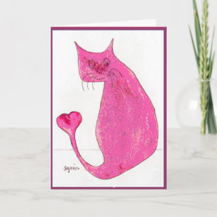 Cartão De Festividades Pink Heart Cat Valentine Card