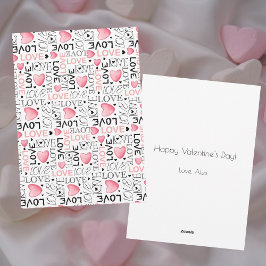 Cartão De Festividades Pink Hearts Love Script Pattern Happy Valentine's