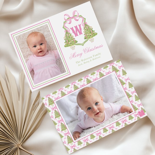 Cartão De Festividades Pink Nutcracker Árvore de Natal Monograma (Criador carregado)