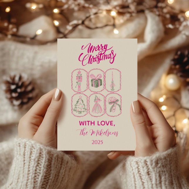 Cartão De Festividades Pink Nutcracker Coquette Christmas (Criador carregado)