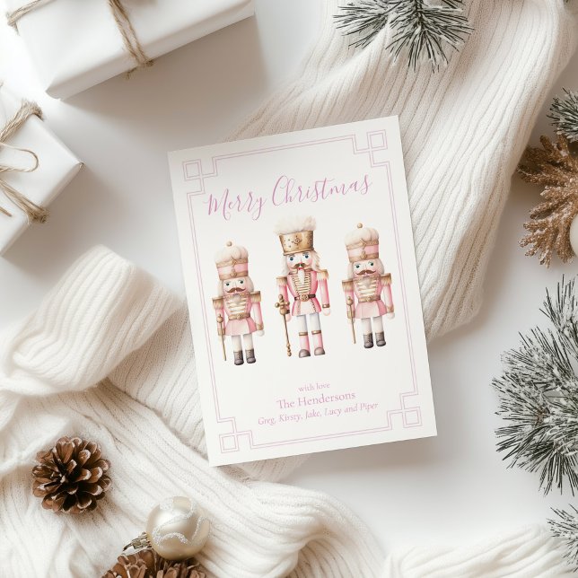Cartão De Festividades Pink Nutcracker Natal (pink nutcracker christmas holiday card)