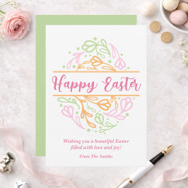 Cartão De Festividades Pink Pastel Floral Easter Egg Happy Easter Card