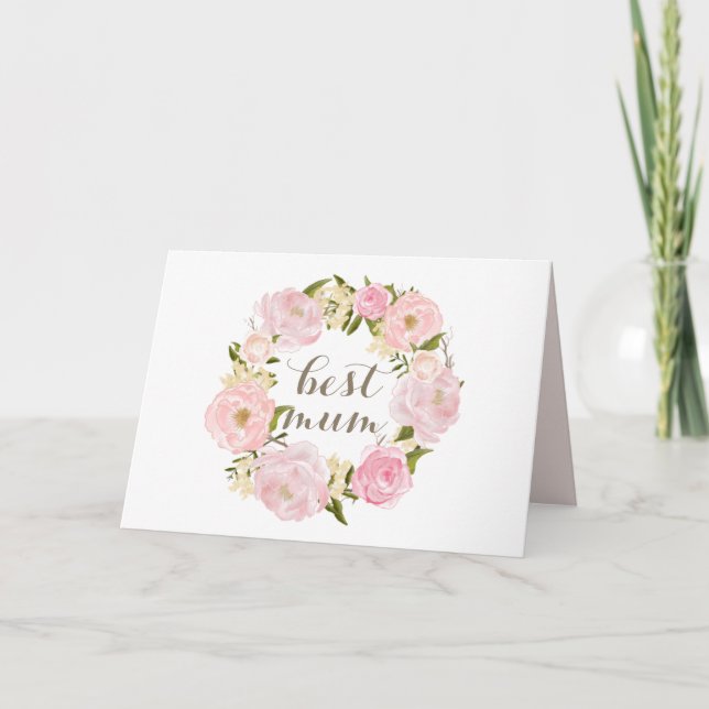 Cartão De Festividades Pink Peony Wreath Best Mãe Happy Dia de as mães (Frente)