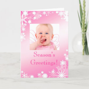 Cartão De Festividades Pink Photo Snowflakes Holiday Card