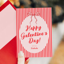 Cartão De Festividades Pink Red Bow Galentine's Valentine's Day Card