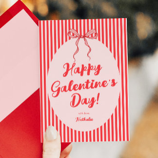 Cartão De Festividades Pink Red Bow Galentine's Valentine's Day Card