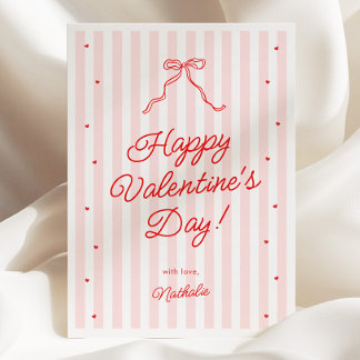 Cartão De Festividades Pink Red Bow Galentine's Valentine's Day Card