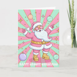 Cartão De Festividades Pink Retro Groovy Santa Claus Merry Christmas