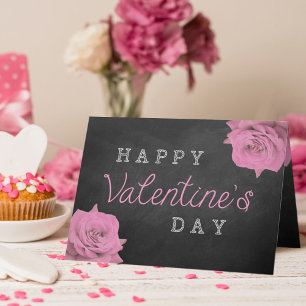 Cartão De Festividades Pink Roses On Chalkboard Happy Valentine's Day