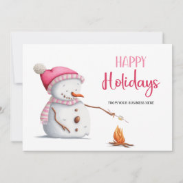Cartão De Festividades Pink Snowman Marshmallows Happy Holidays Business
