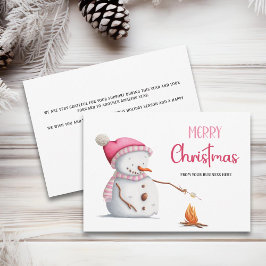 Cartão De Festividades Pink Snowman Marshmallows Merry Christmas Business