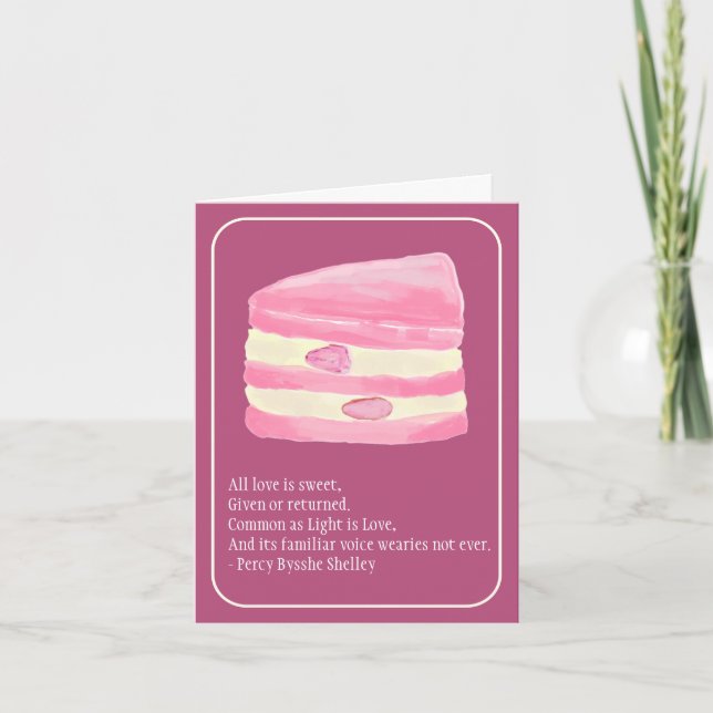 Cartão De Festividades Pink Strawberry Cake and Poem Valentine's Day Card (Frente)
