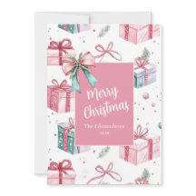 Pink Vintage Christmas Gift Packages Holiday Card