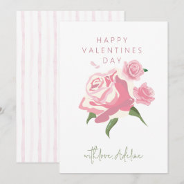 Cartão De Festividades Pink Watercolor Rose Flower Valentines Day