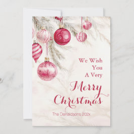 Cartão De Festividades Pink White Vintage Ornaments Christmas