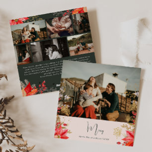 Cartão De Festividades Pink Winter Floral Feliz Sete Foto Natal