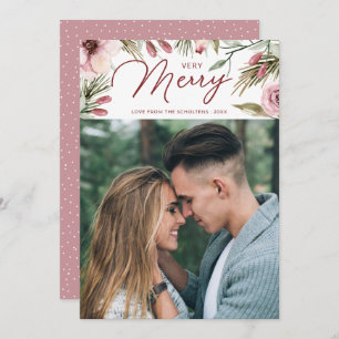 Cartão De Festividades Pino de Aquarela Muito Feliz e Foto Floral