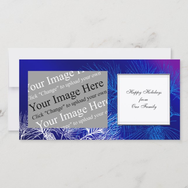 Cartão De Festividades Pino de inverno branco e azul de feriado personali (Frente)