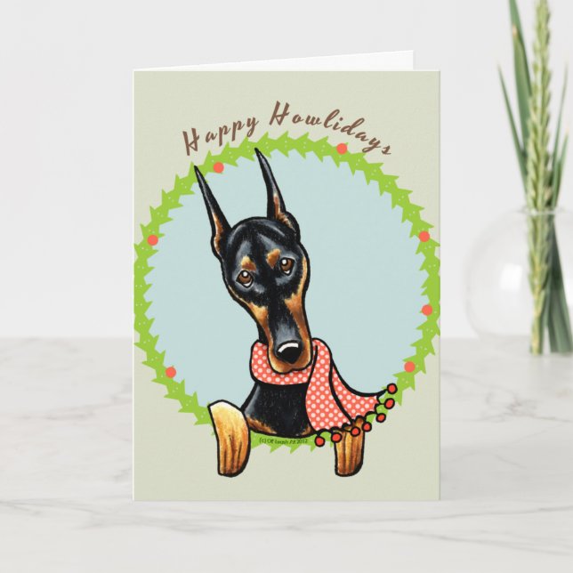 Cartão De Festividades Pinscher Howlidays feliz do Doberman (Frente)