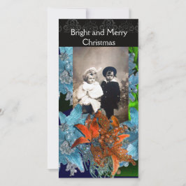 CARTÃO DE FESTIVIDADES PINSETAS AZUIS VERMELHAS, ESTRELAS DE NATAL EM ESP