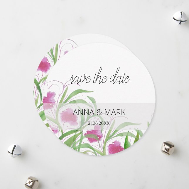 Cartão De Festividades Pintado manualmente por aquarela, cor-de-rosa (Frente/Verso In Situ)